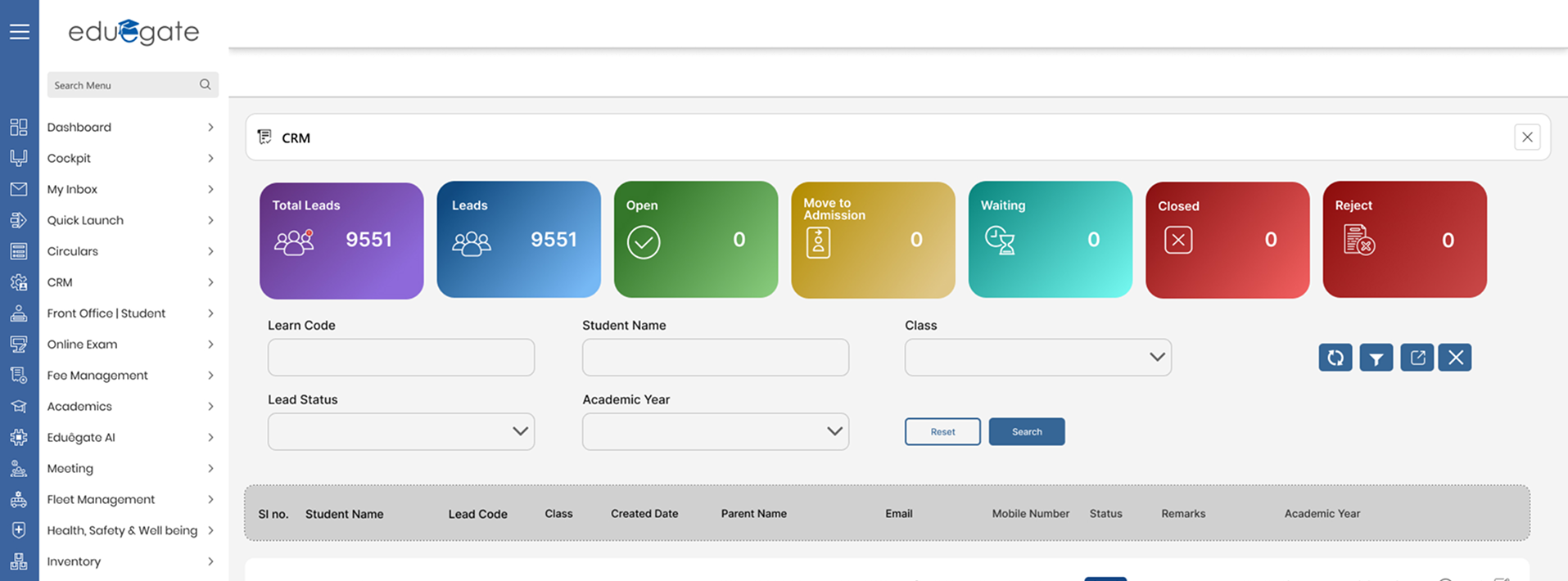 eduêgate CRM Dashboard Preview