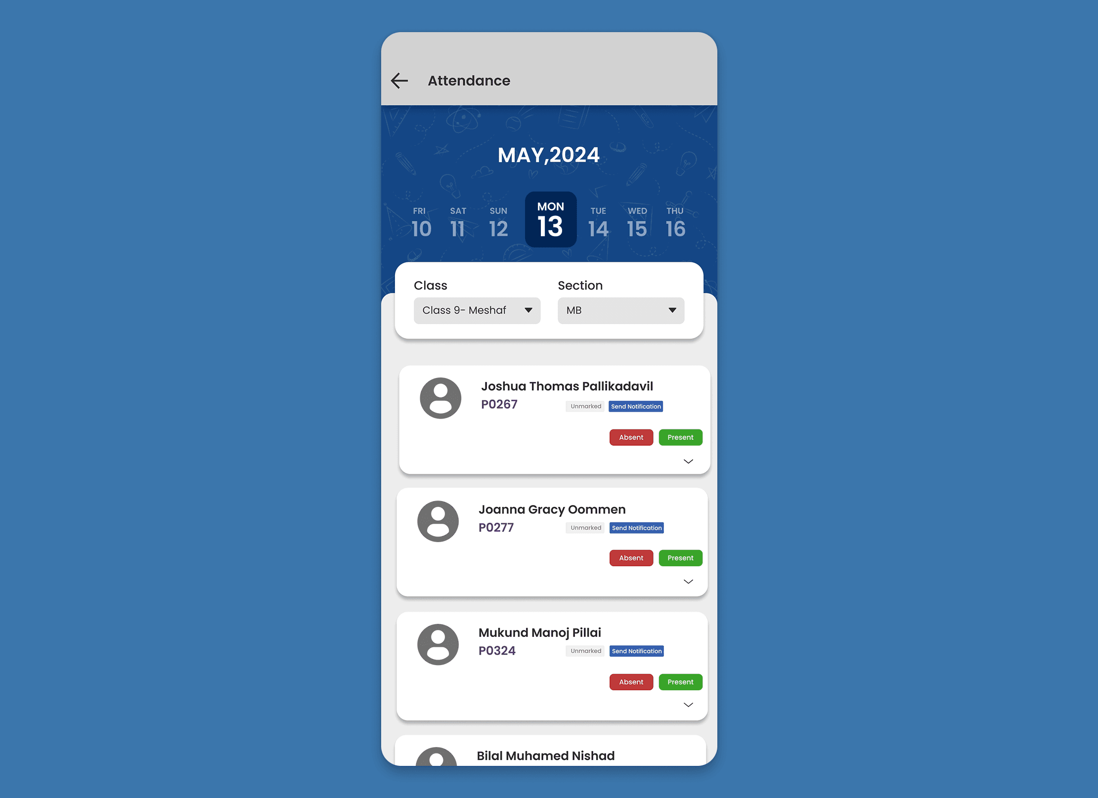 Attendance Tracking Interface
